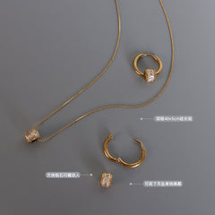 Cubic Zirconia Sculptural Hoop Earrings & Necklace