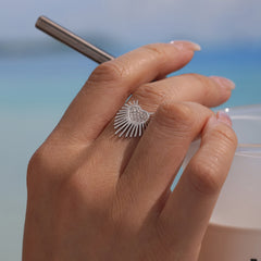 Cubic Zirconia Heart Sunburst Open Ring