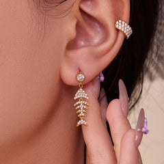 18K Gold-Plated Fishbone Earrings and Ear Cuff