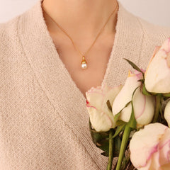 Gold-Tone Teardrop Faux Pearl Pendant Necklace