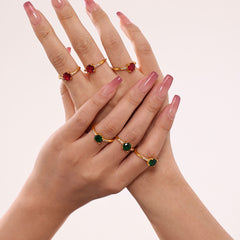 Gold-Tone Rose Pink or Green Cubic Zirconia Ring