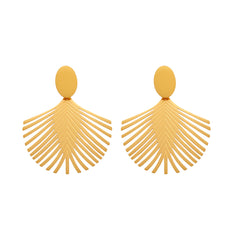 Gold-Tone Palm Leaf Fan Drop Earrings