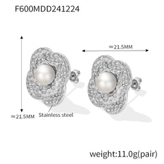 Flower & Shell-Pearl Stainless Steel Stud Earrings
