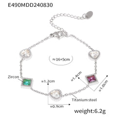 Cubic Zirconia Heart & Square Station Bracelet