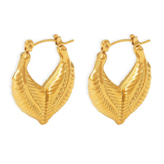 18K Gold-Plated Textured Leaf Hoop Earrings
