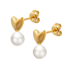 18K Gold-Plated Heart Pearl-Look Stud Earrings