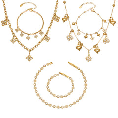 18K Gold-Plated Floral and Heart Cubic Zirconia Jewelry
