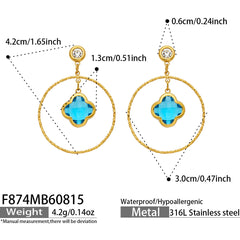 18K Gold-Plated Glass Clover Circle Drop Earrings