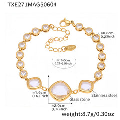 Gold-Tone Square Glass Link Bracelet