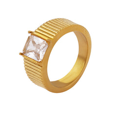 18K Gold-Plated Ribbed Cubic Zirconia Band Ring