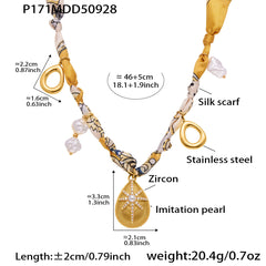 Pearl-Look Scarf-Style Charm Necklace