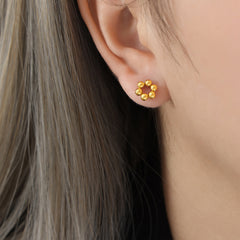 Polished Bead Flower Stud Earrings