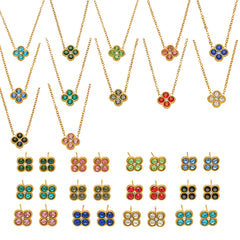 Color Four-Petal Cubic Zirconia Necklace and Earrings