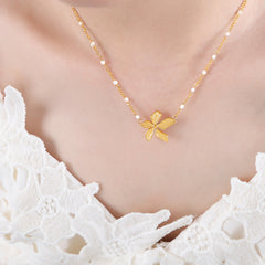 Floral Pendant Bead Station Necklace
