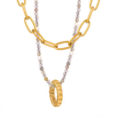 Natural Stone Bead & Paperclip Layered Necklace