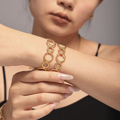 18K Gold-Plated Textured Oval Link Open Cuff