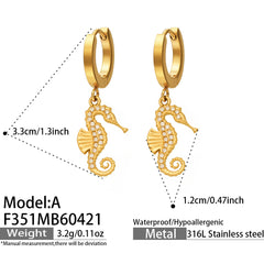 18K Gold-Plated Cubic Zirconia Seahorse Earrings