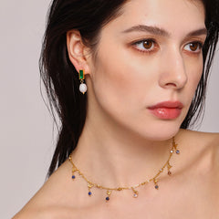 Green or Black Cubic Zirconia Freshwater Pearl Drop Earrings