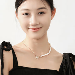 Marielle Vintage-Inspired Pearl Pavé Butterfly Necklace