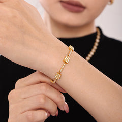 18K Gold-Plated Rectangular Cubic Zirconia Link Bracelet