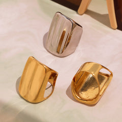Gold-Tone Wide Wavy Stainless Steel Open Ring