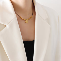 Engraved Coin Cord Necklace