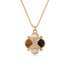 Daphne Vintage-Inspired Tiger-Eye Pearl Necklace