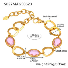 Gold-Tone Round Glass Link Anklet