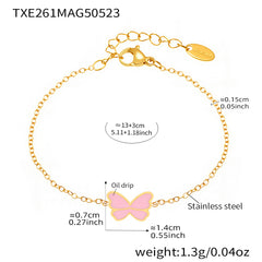 Pink Enamel Butterfly Bracelet, Ring & Earrings