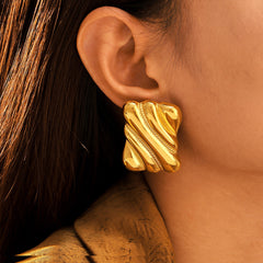 Sculptural Ripple Rectangle Stud Earrings