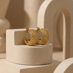 18K Gold-Plated Crossed Texture C-Hoop Earrings