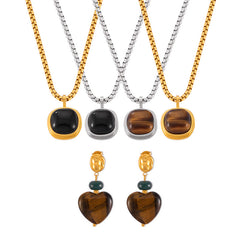 Tiger-Eye & Black Agate Heart Jewelry