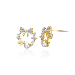 Daphne Vintage-Inspired Pearl Pavé Bow Stud Earrings