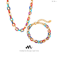 Colorful Enamel Link Necklace & Bracelet