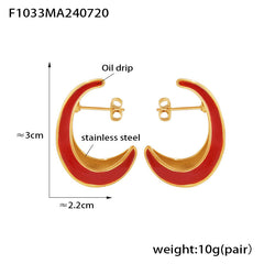 18K Gold-Plated Crescent Enamel Hoop Earrings