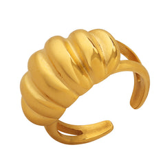 Ribbed Sculptural Stainless Steel Open Ring