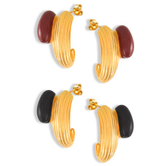 Enamel Ribbed Hoop Earrings