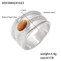Tiger Eye or Turquoise Textured Ring