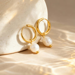 Natural Pearl Drop Small Hoop Earrings
