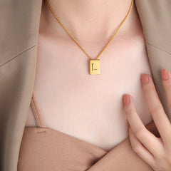 Gold-Tone Square Initial Pendant Necklace