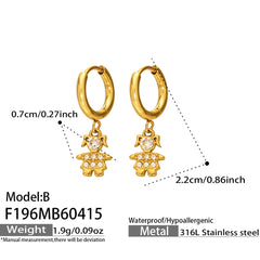 18K Gold-Plated Cubic Zirconia Doll Charm Earrings