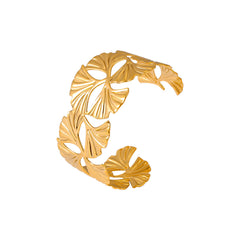 18K Gold-Plated Ginkgo Leaf Open Cuff Bracelet