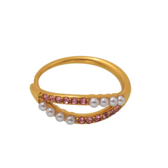 Pearl-Look Double Curve Sparkling Ring