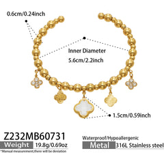 18K Gold-Plated Clover Charm Bead Bracelet