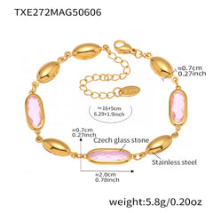 Faceted Oval Glass Link Bracelet