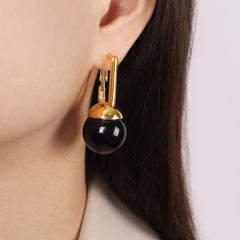 Gold-Tone Round Bead Drop Earrings