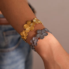 Sculptural Flower or Leaf Open Cuff Bracelet