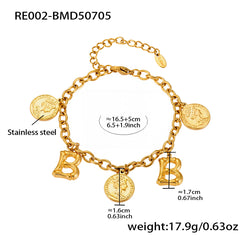 Gold-Tone Initial and Coin Charm Bracelet