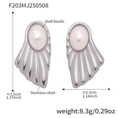 Shell-Pearl Fan-Shaped Stud Earrings