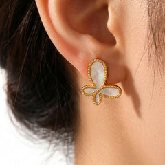 18K Gold-Plated Mother-of-Pearl Butterfly Stud Earrings
